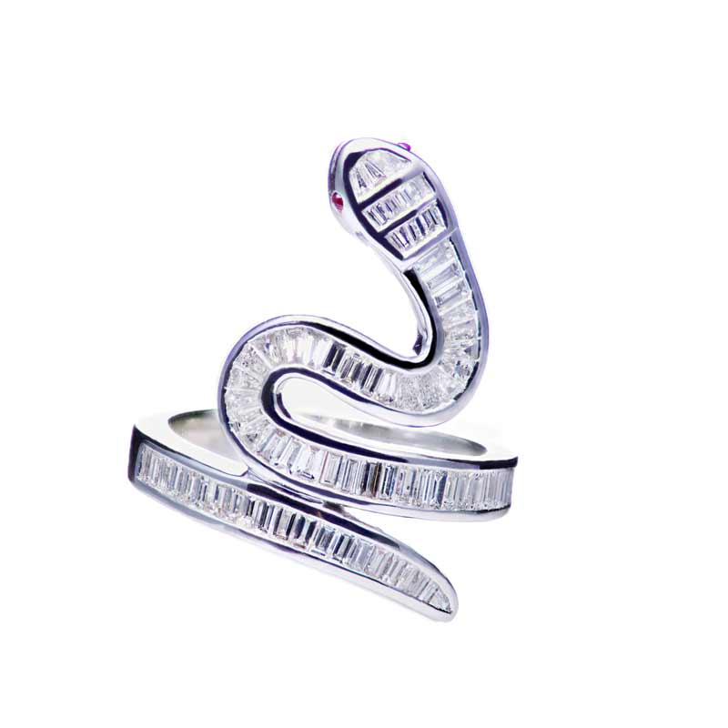 anello serpente oro bianco e diamanti