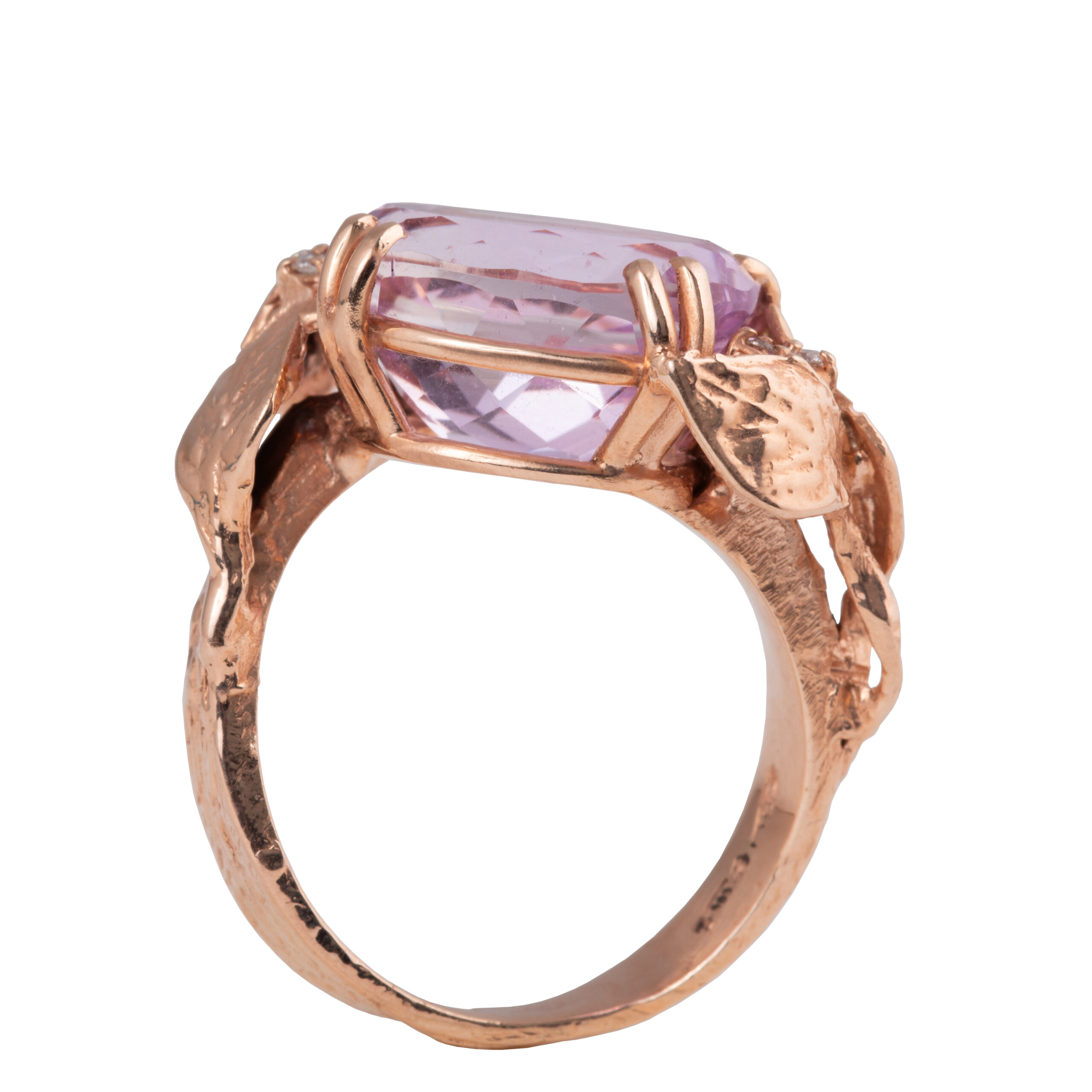 anello foglie oro rosa 18kt_ kunzite e diamanti 3